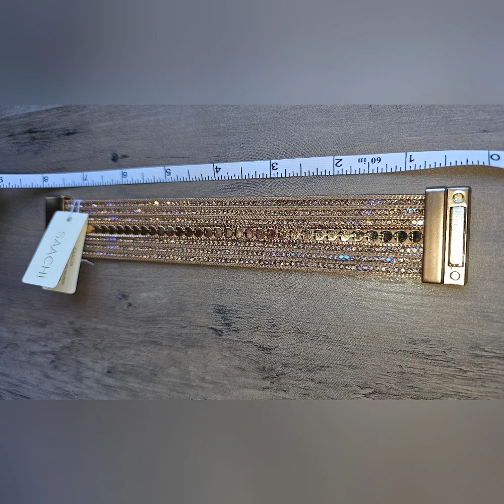 SAACHI Light Shimmering Glistening Gold Crystal Bracelet NWT$60